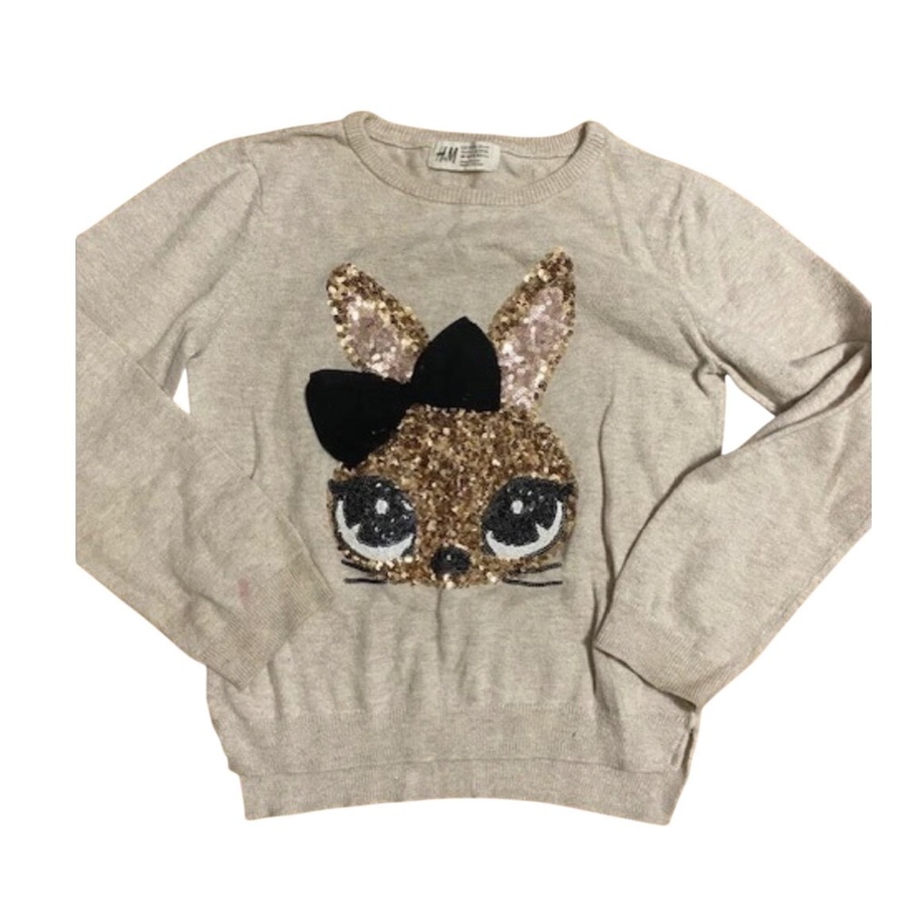 H&M Beige‎ Sweater with Sequin Animal Design